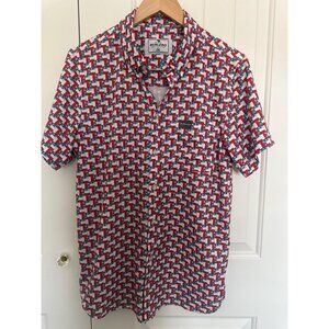 Burlebo Performance Button Up Shirt Men's Medium Texas Flag Print Short Sleeve